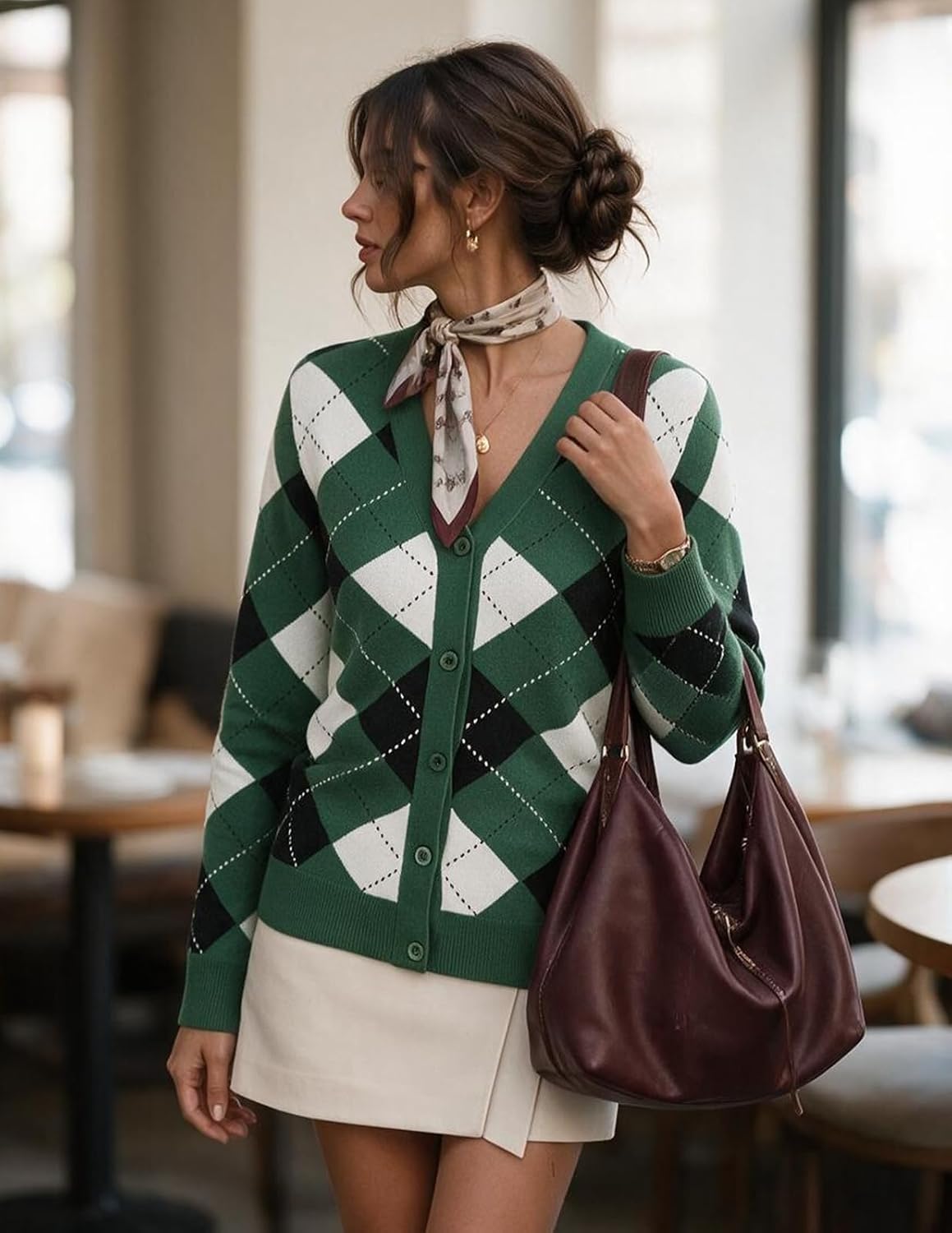 GRACE KARIN Cardigan Sweaters for Women Fall Argyle Sweater Preppy Clothes