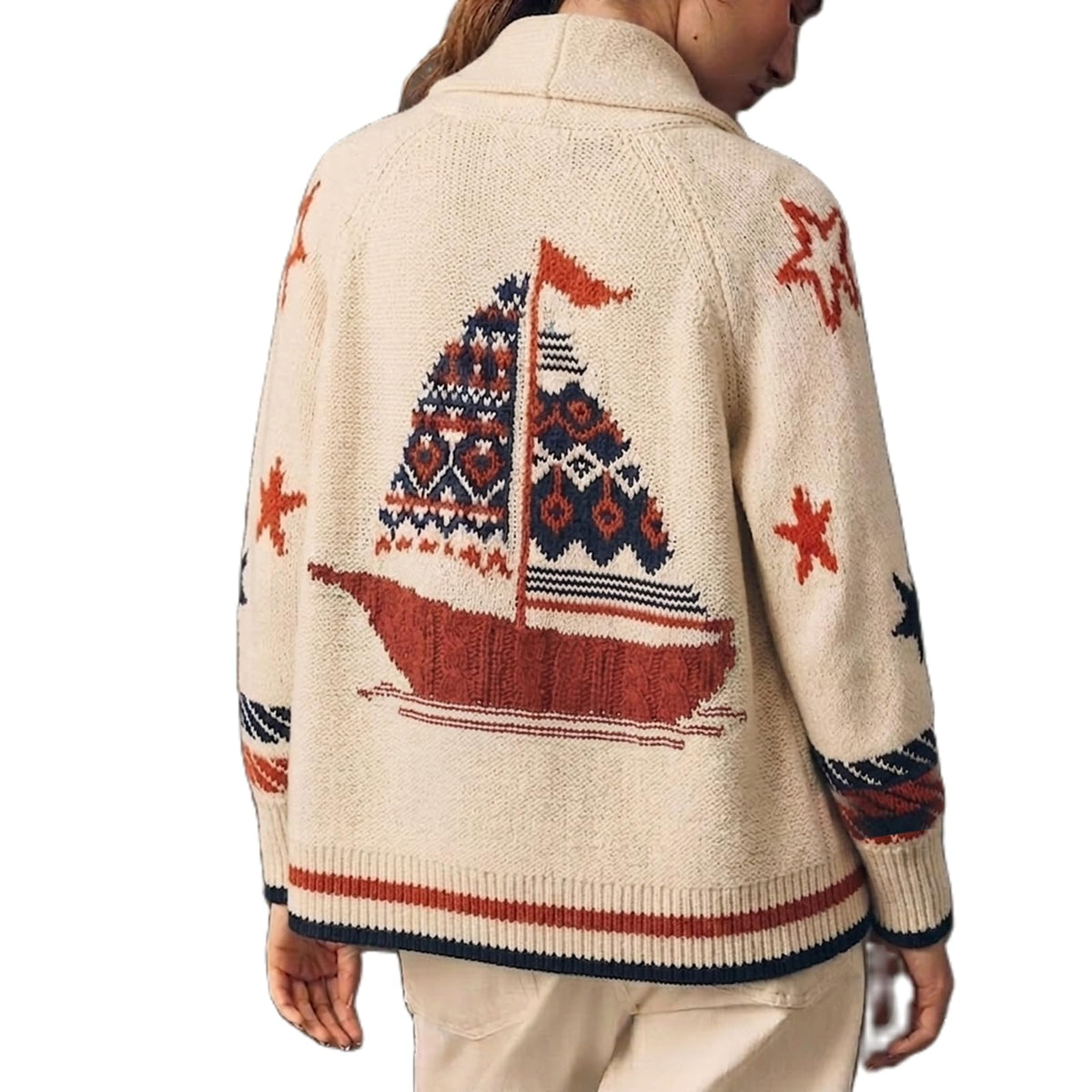 Women Graphic Knit Sweater Cardigan Long Sleeve Button Down Chunky Knitwear