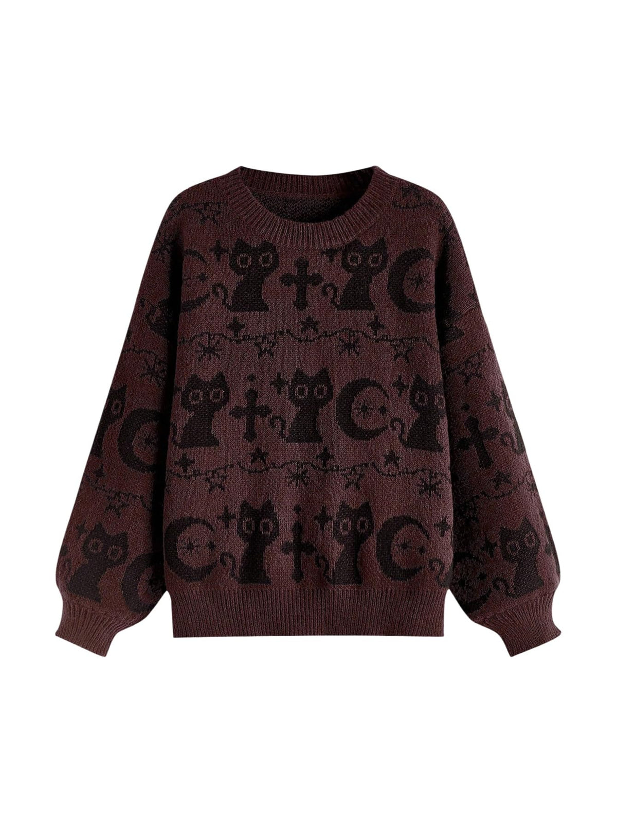 WDIRARA Women's Goth Cartoon Pattern Sweater Knit Pullover Top