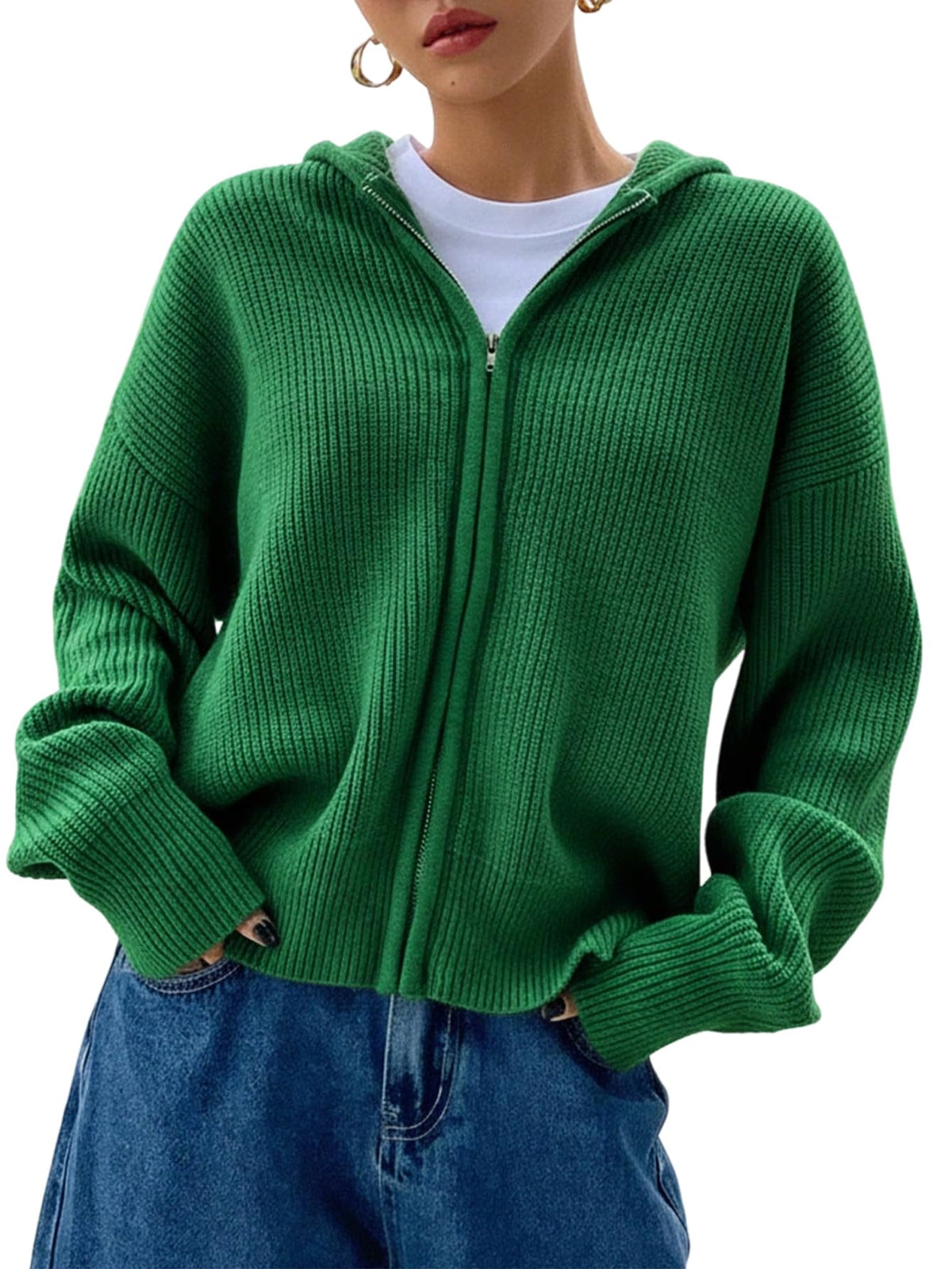 SOLY HUX Zip Up Cardigan for Women Hooded Knit Sweater Jackets