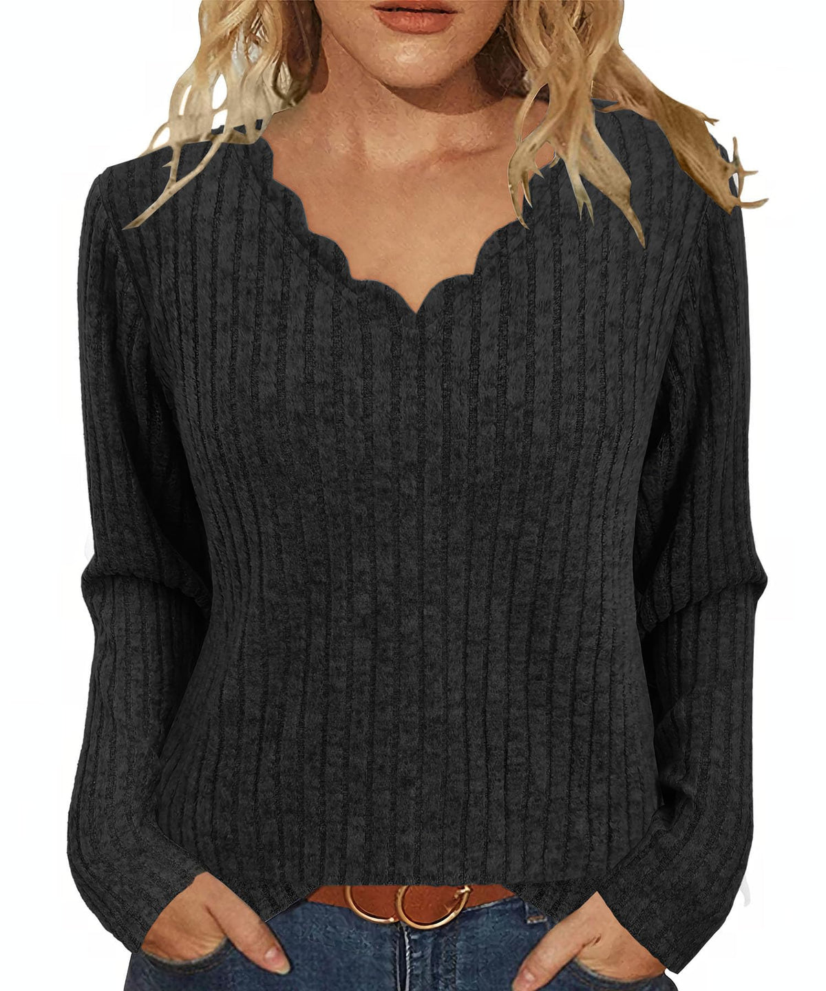 JomeDesign Womens Sweaters Casual Long Sleeve V Neck Lightweight Tunic