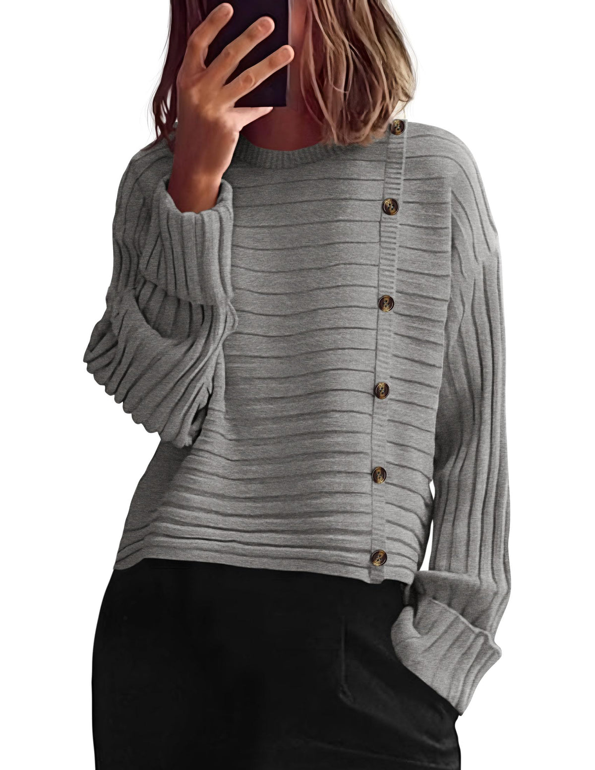 PRETTYGARDEN Womens Asymmetric Button Long Sleeve Sweater