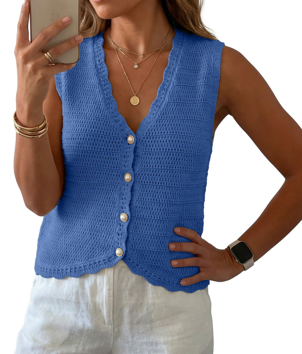 GRECERELLE Women's Summer Sleeveless V Neck Sweater Vest Knit Tank Top