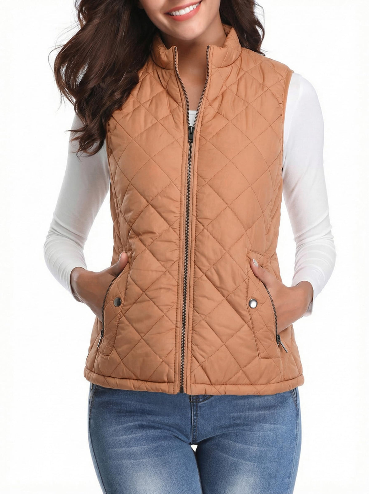 Fuinloth Women's Quilted Vest Lightweight Puffer Stand Collar Zip Gilet