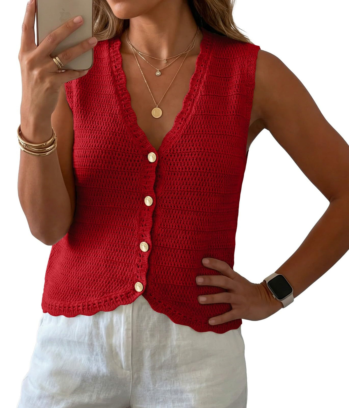 GRECERELLE Women's Summer Sleeveless V Neck Sweater Vest Knit Tank Top