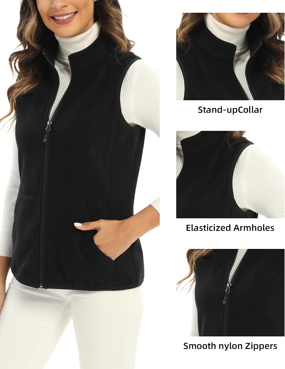 Argstar Women’s Fleece Vest with 6 Pockets, Lightweight Sleeveless Gilet