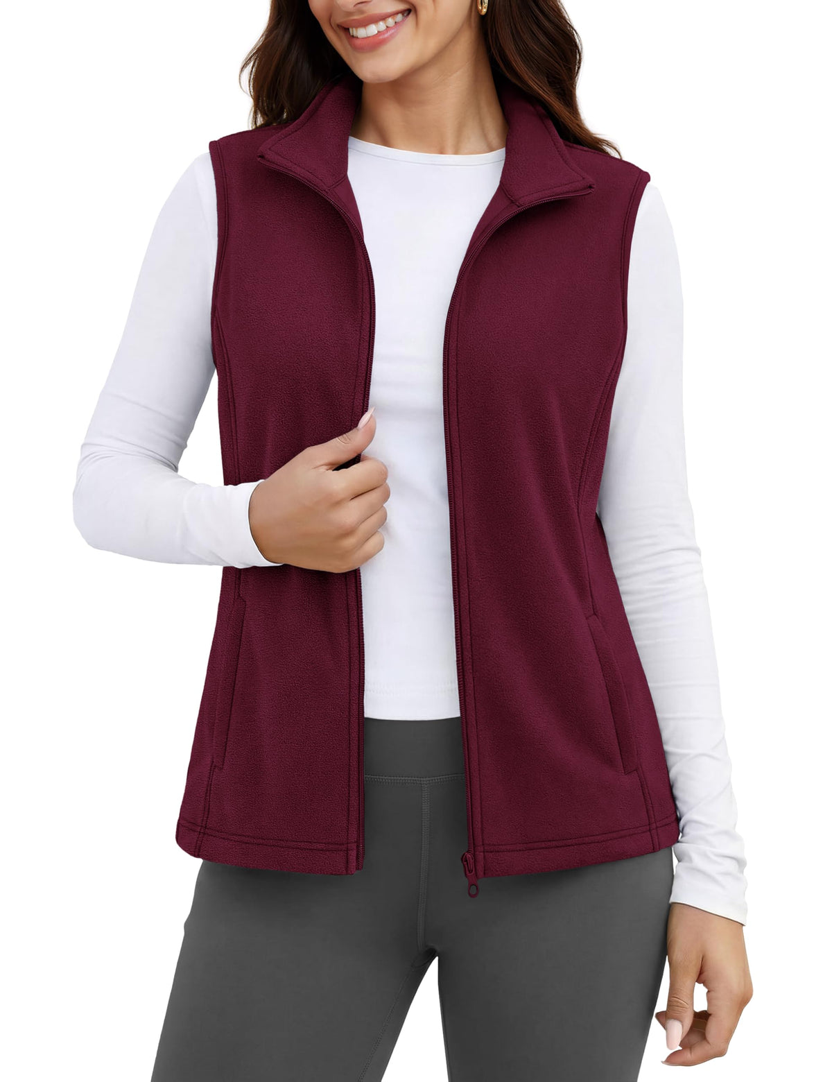 MAGCOMSEN Women's Fleece Vest Outerwear Sleeveless Lightweight Zip Jackets Warm Soft Vests with Zipper Pockets