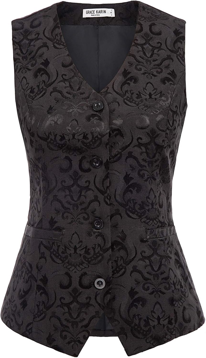 GRACE KARIN Womens Waistcoat Vest Vintage Steampunk Dress Jacquard Jacket