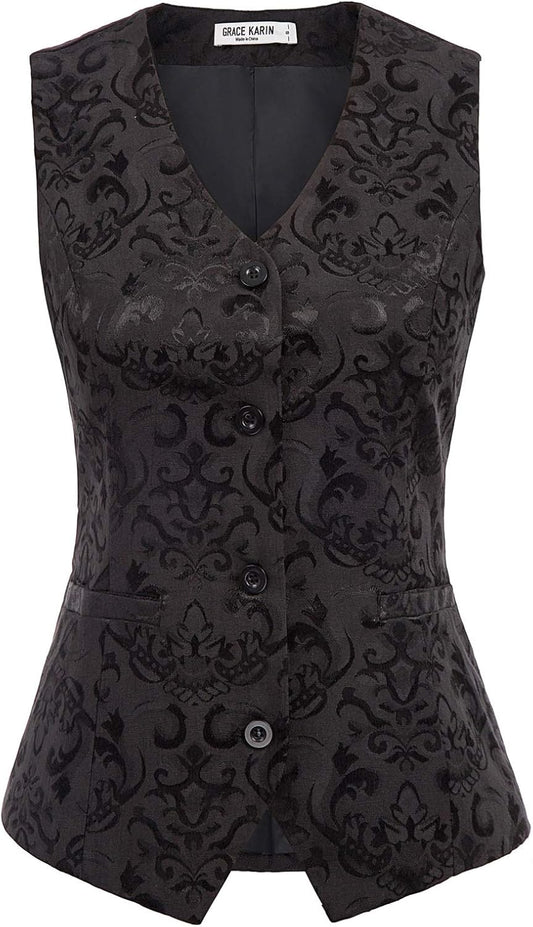 GRACE KARIN Womens Waistcoat Vest Vintage Steampunk Dress Jacquard Jacket