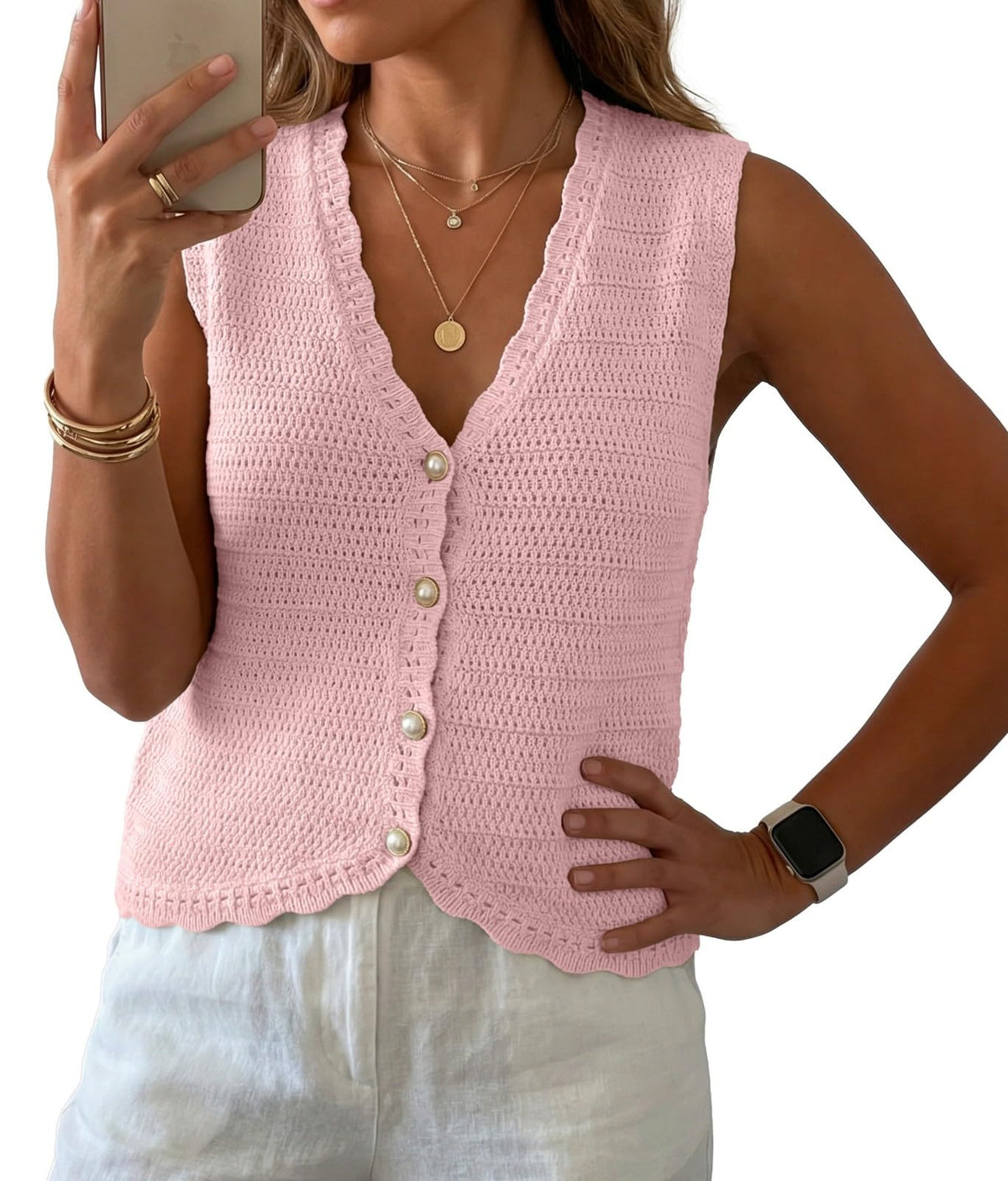GRECERELLE Women's Summer Sleeveless V Neck Sweater Vest Knit Tank Top