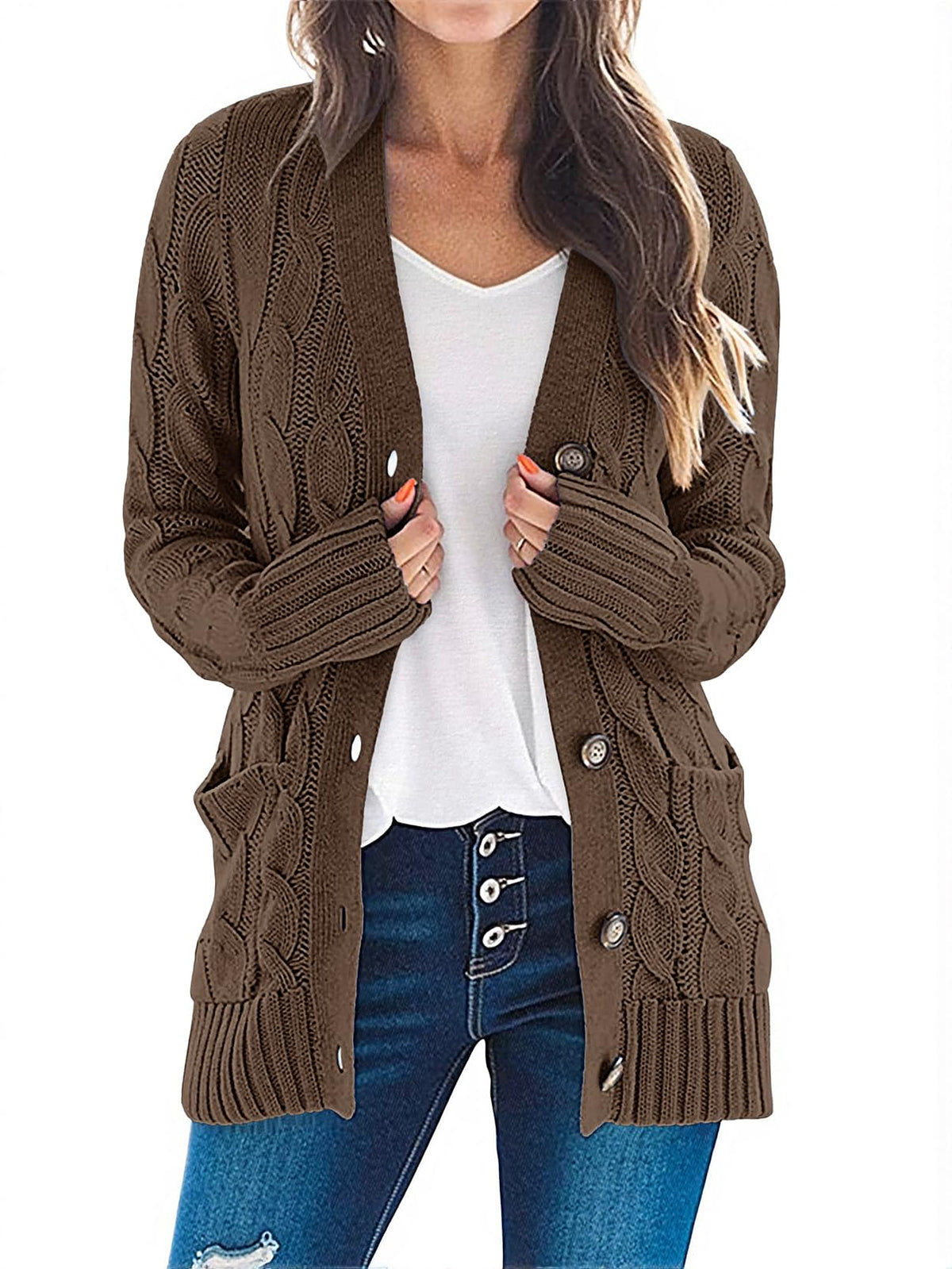 MEROKEETY Womens Fall 2026 Long Sleeve Cable Knit Cardigan Sweaters