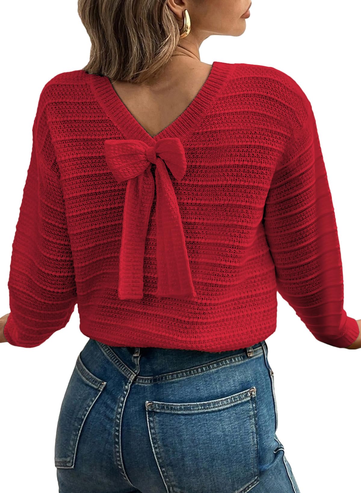 EVALESS Womens Bow Sweaters Pullover Knit Tops Fall Outfits
