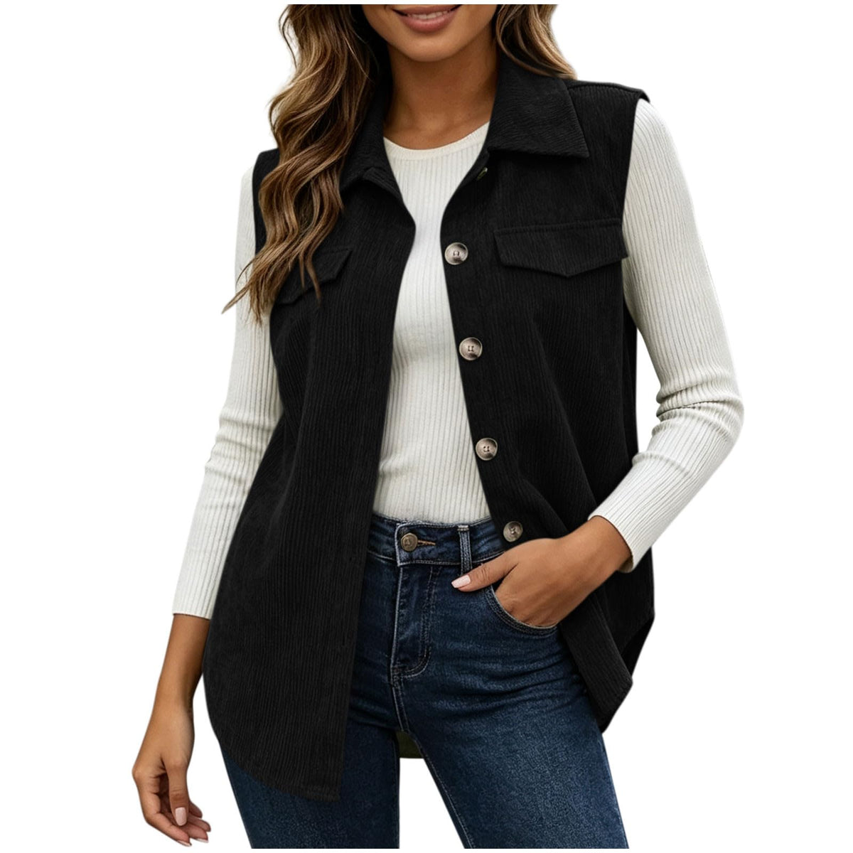 Corduroy Vest Women Lightweight Sleeveless Corduroy Jacket