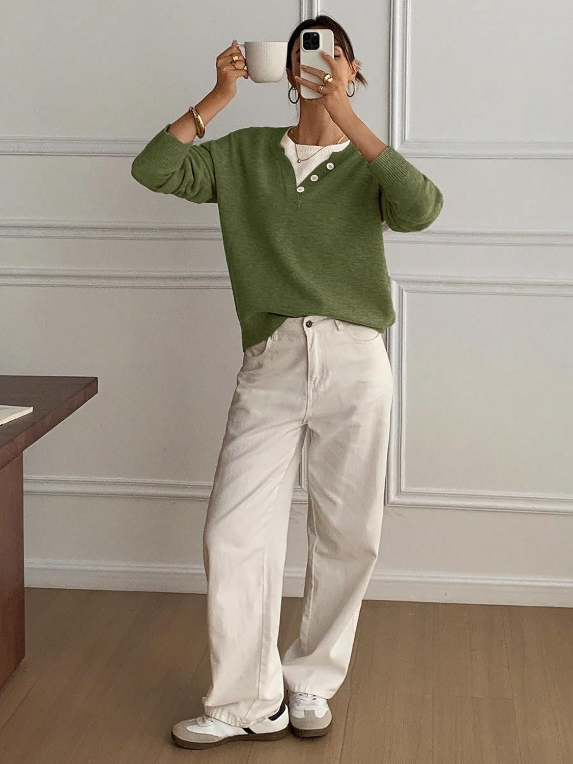 Womens Sweaters Casual Henley Neck Long Sleeve Pullover Tops 2026