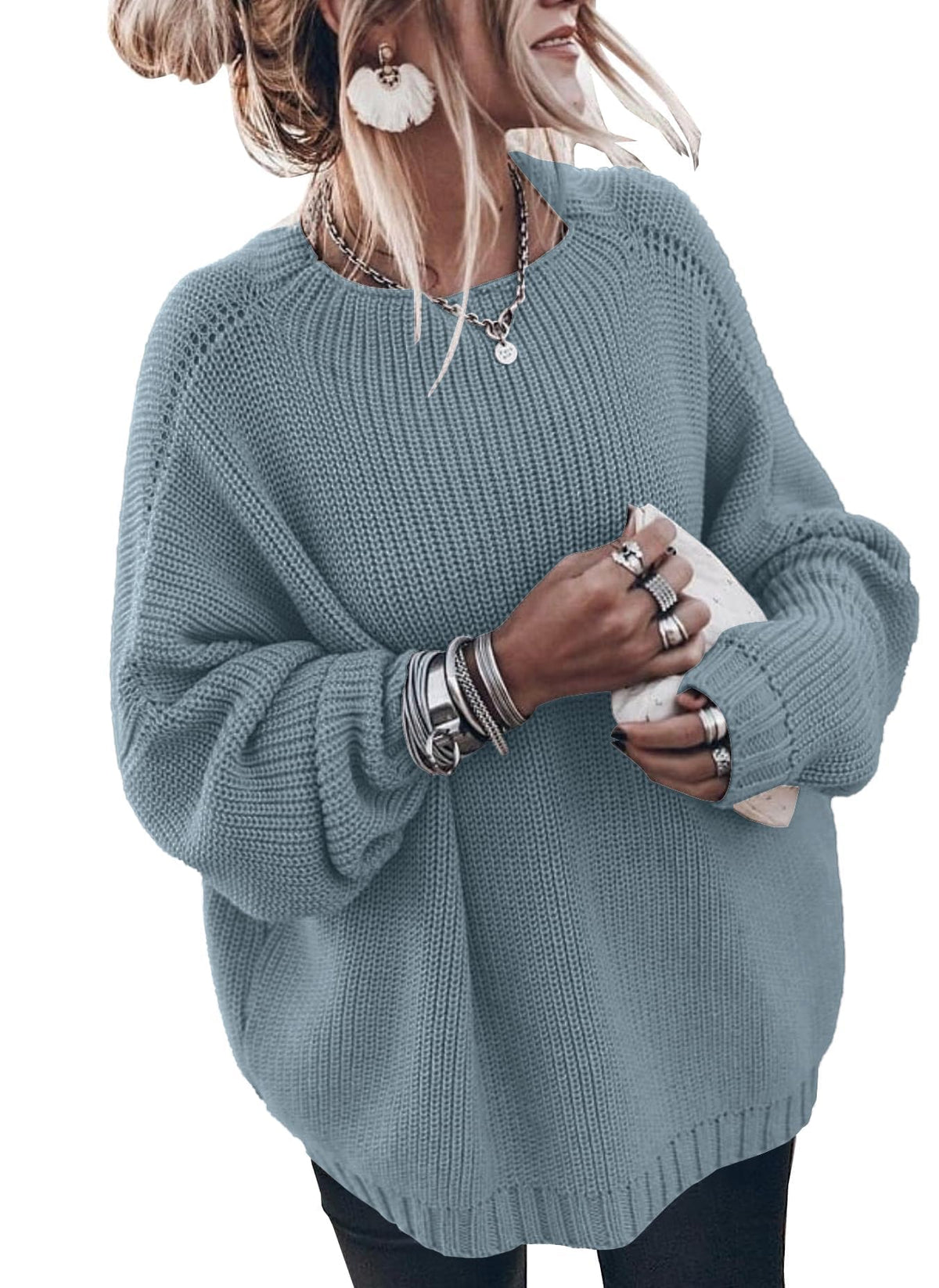 Womens Oversized Sweaters Loose Solid Casual Long Sleeve Mock Neck Knitted Jumper Tops