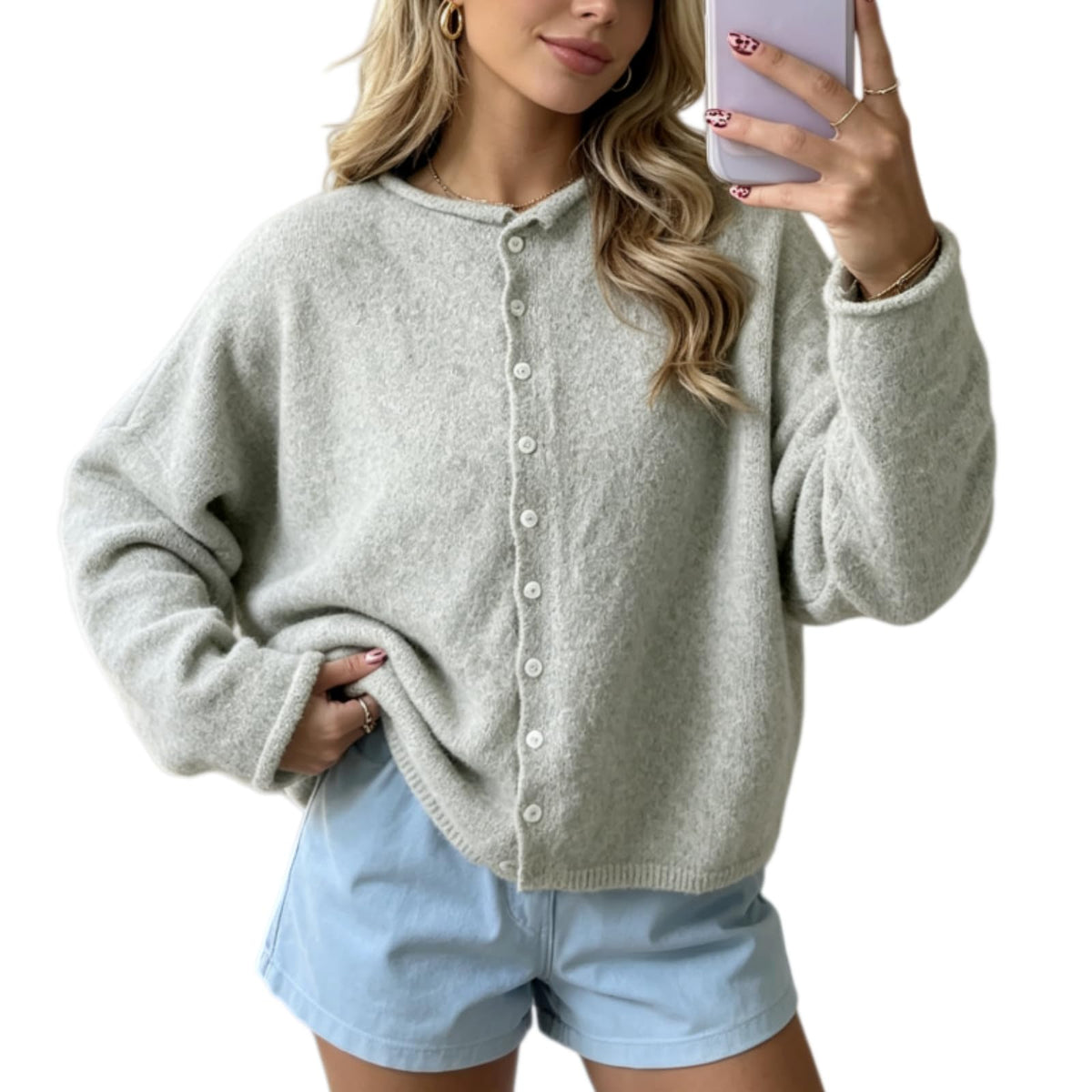 Women Knit Cardigan Sweaters Long Sleeve Button Down Loose Top