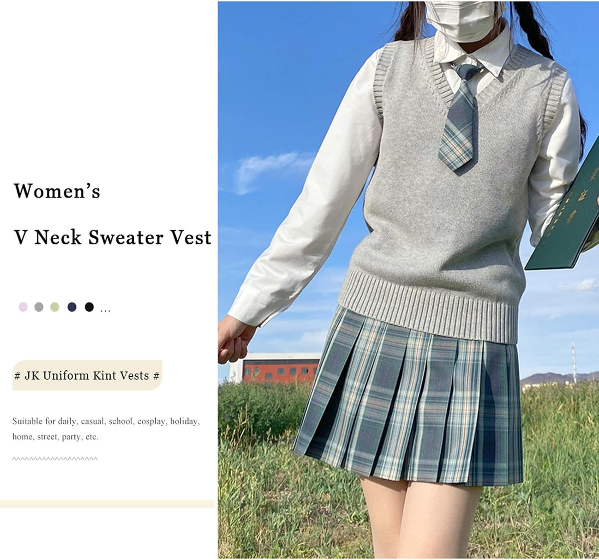 ZUEVI Women's Sweater Vest Classic V Neck Uniform Pullover Knitwear Tops