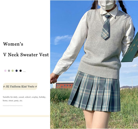 ZUEVI Women's Sweater Vest Classic V Neck Uniform Pullover Knitwear Tops
