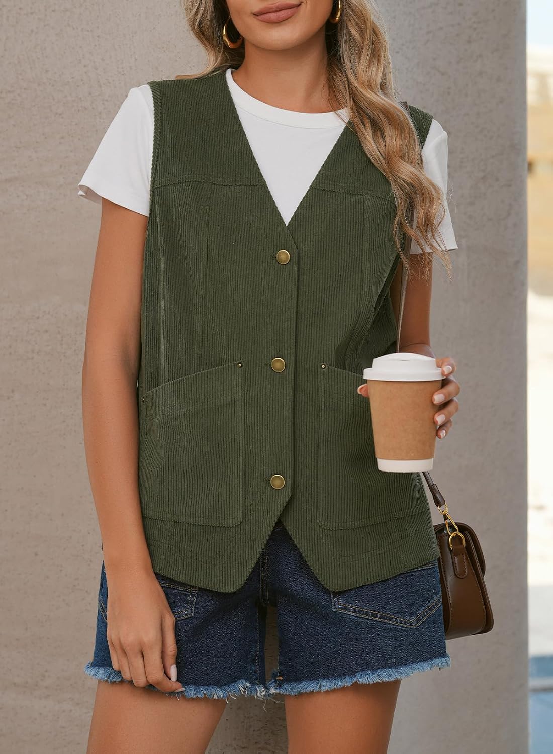 Dokotoo Womens Corduroy Vests Outerwear 2025 Button-Down Lightweight Waistcoat Sleeveless Jacket Casual Vest