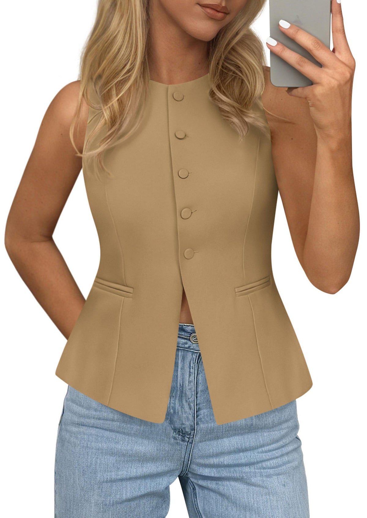 PRETTYGARDEN Womens Vest Tops Suit Button Down Waistcoat