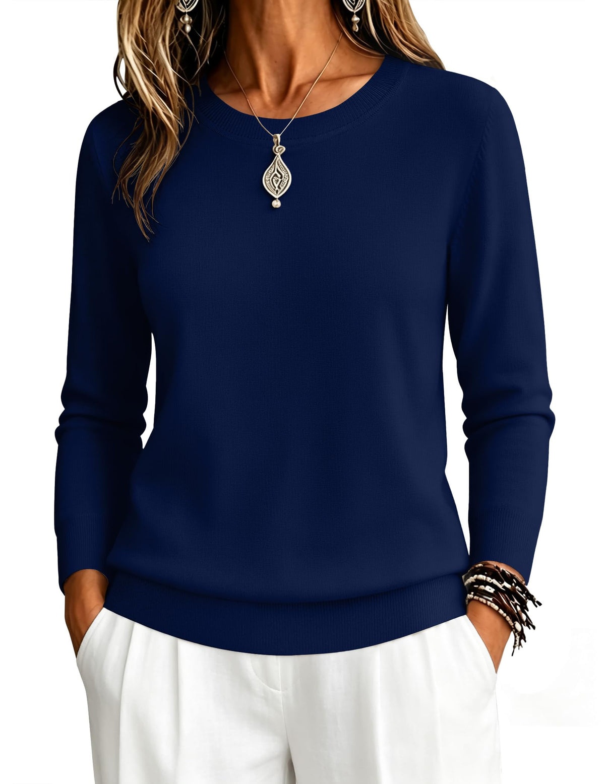 Zeagoo Womens Sweaters Long Sleeve Tops Classic Fall Clothes Crewneck Tops