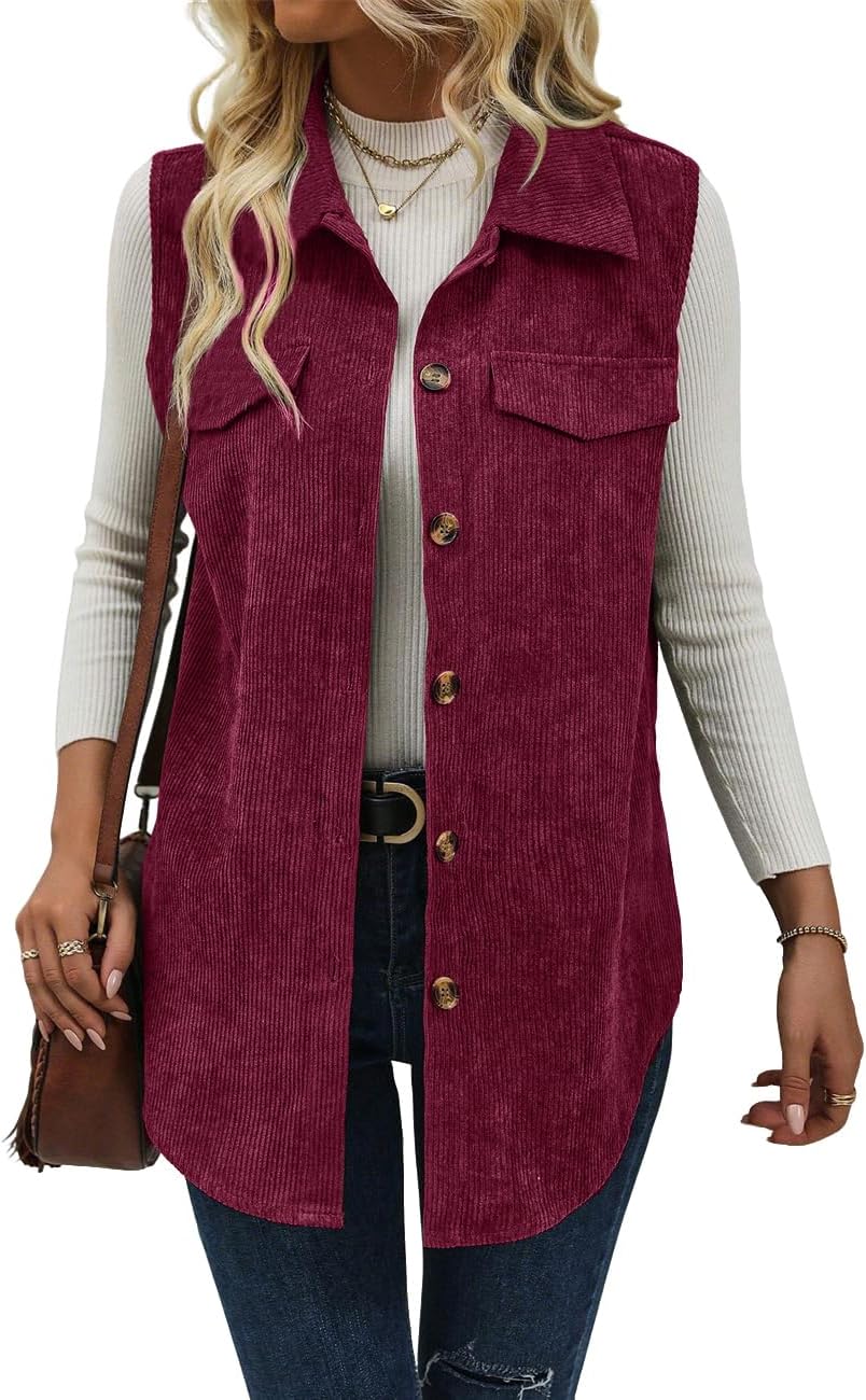 IDEALSANXUN Womens Corduroy Vest Fall Winter Sleeveless Jackets Outerwear