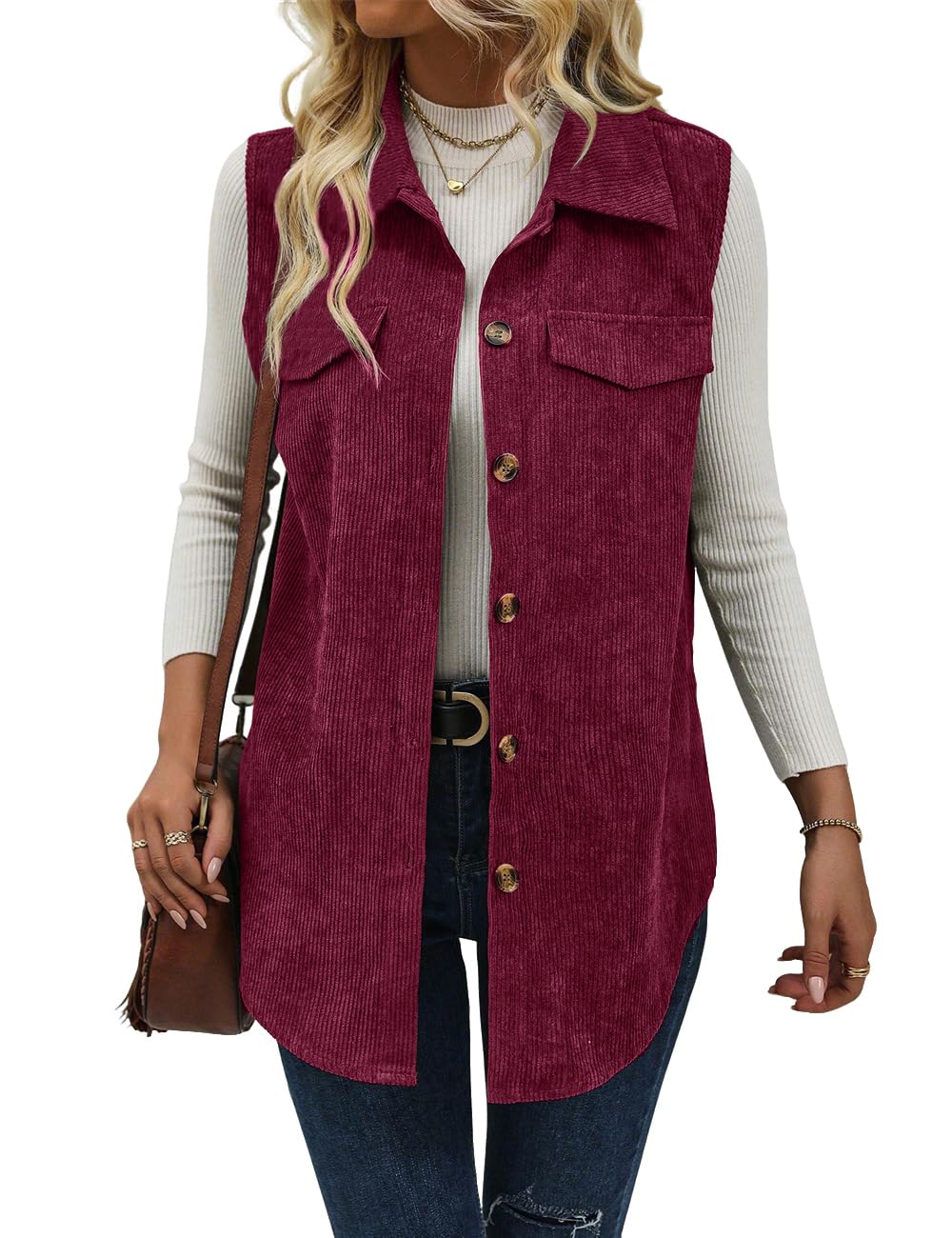 IDEALSANXUN Womens Corduroy Vest Fall Winter Sleeveless Jackets Outerwear