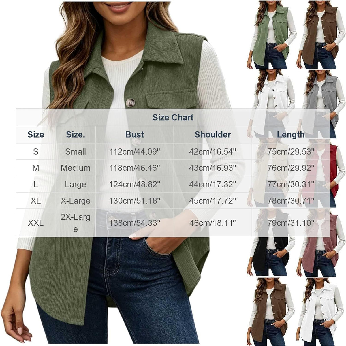 Corduroy Vest Women Lightweight Sleeveless Corduroy Jacket