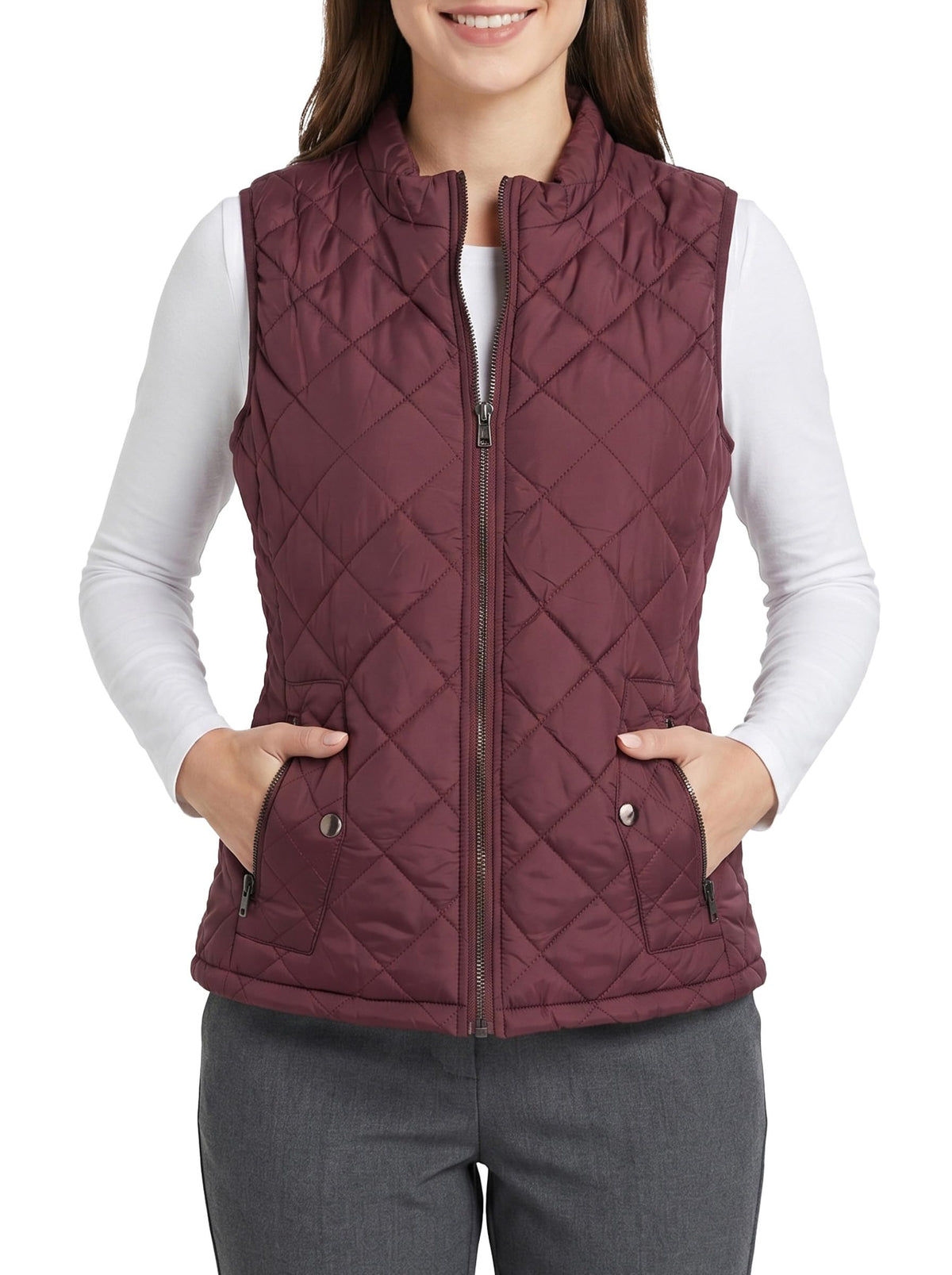 Fuinloth Women's Quilted Vest Lightweight Puffer Stand Collar Zip Gilet