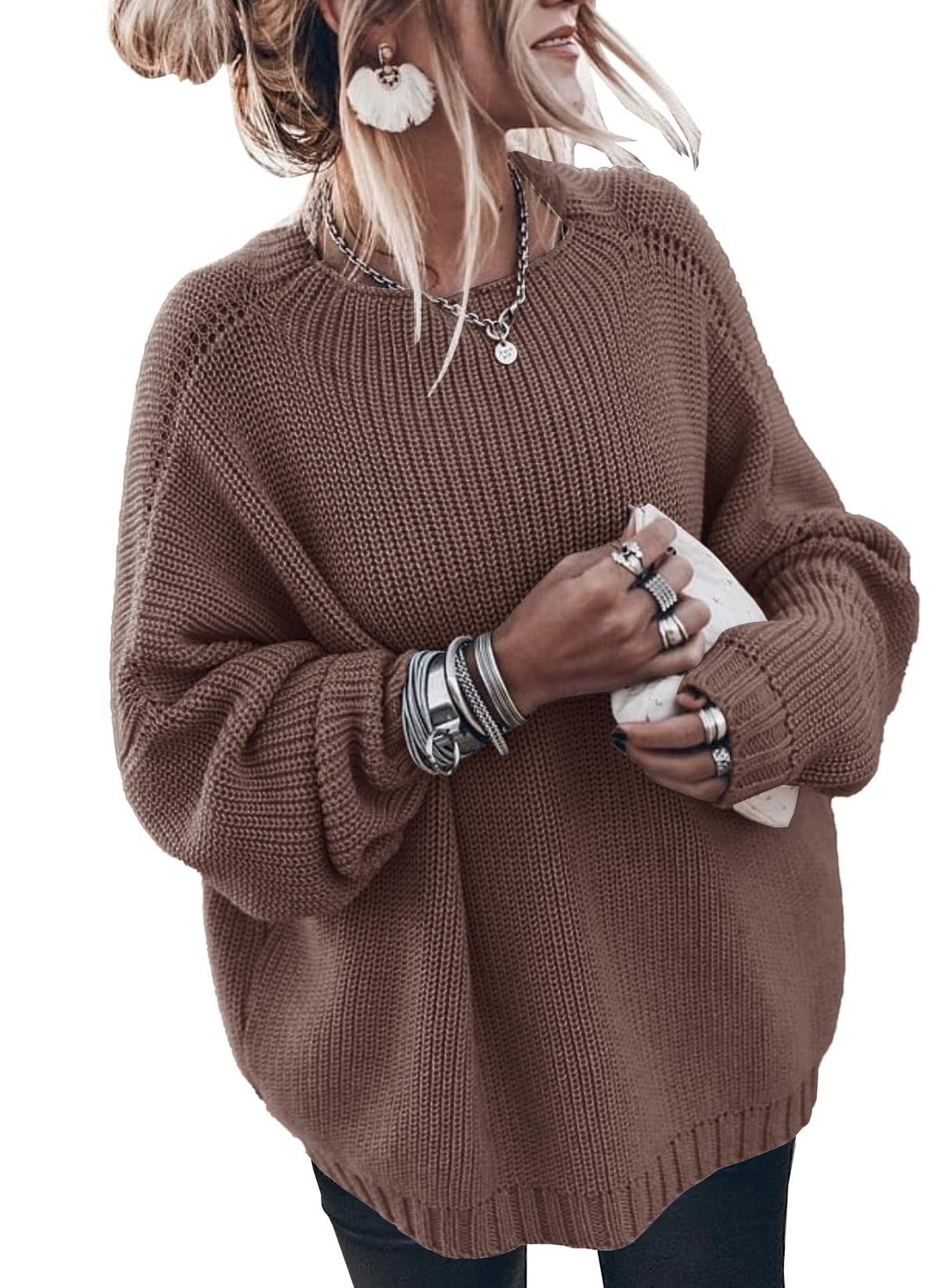 Womens Oversized Sweaters Loose Solid Casual Long Sleeve Mock Neck Knitted Jumper Tops