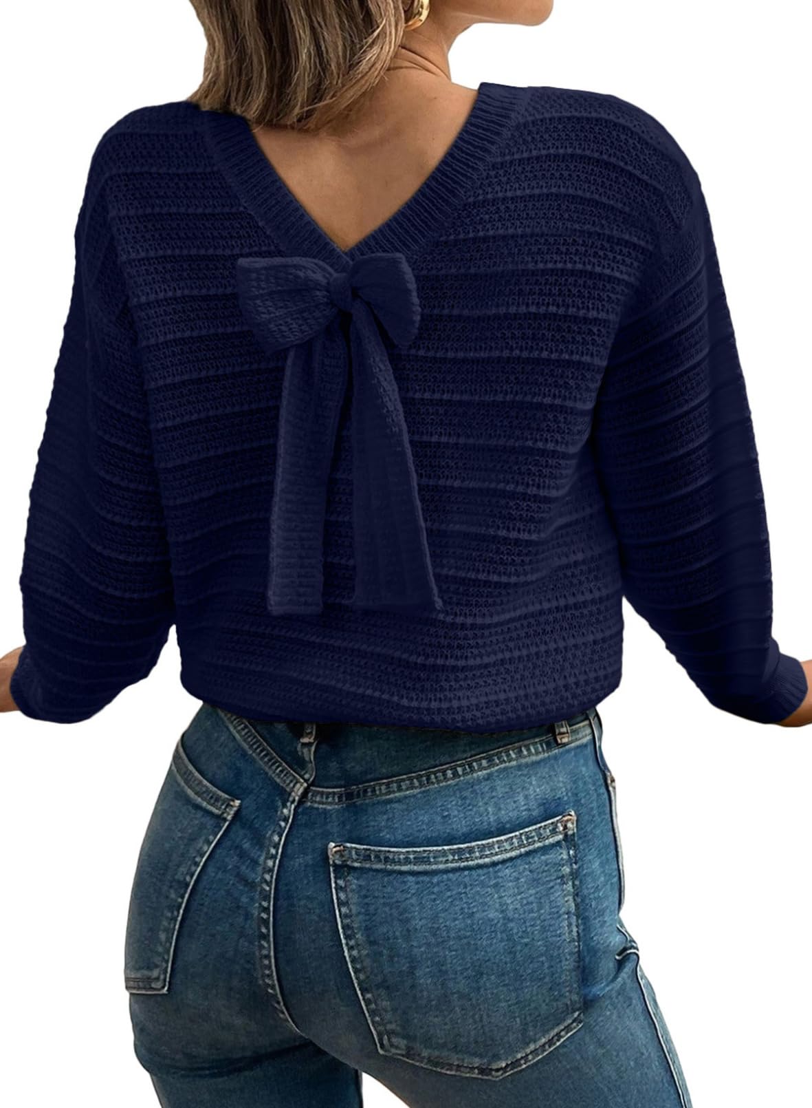EVALESS Womens Bow Sweaters Pullover Knit Tops Fall Outfits