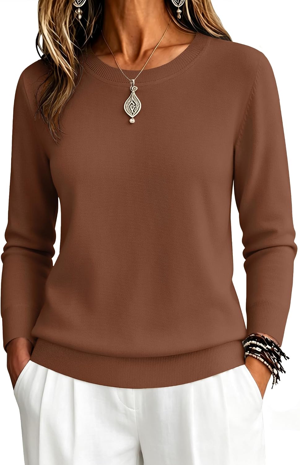 Zeagoo Womens Sweaters Long Sleeve Tops Classic Fall Clothes Crewneck Tops