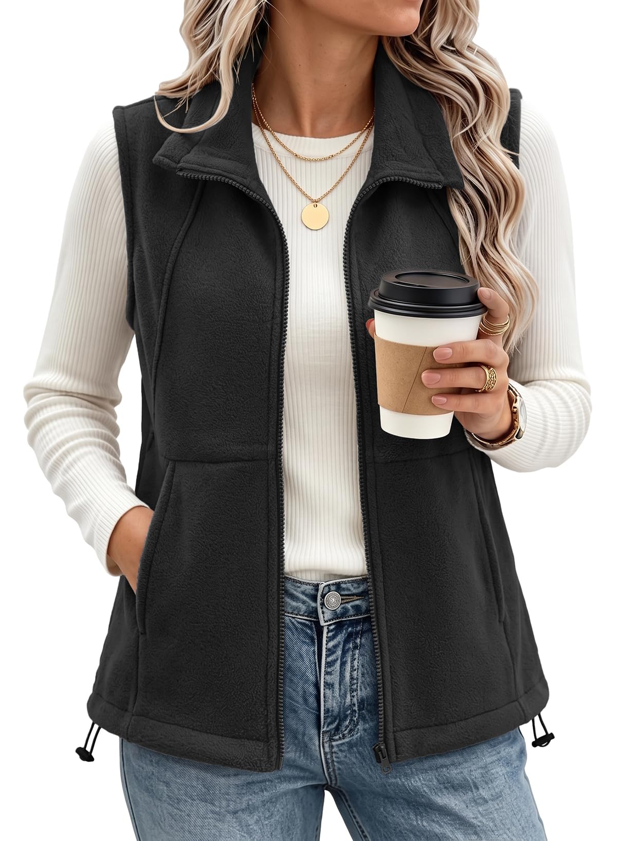 Dokotoo Women's Fleece Vest Outerwear Sleeveless Zip Jackets with Pocket