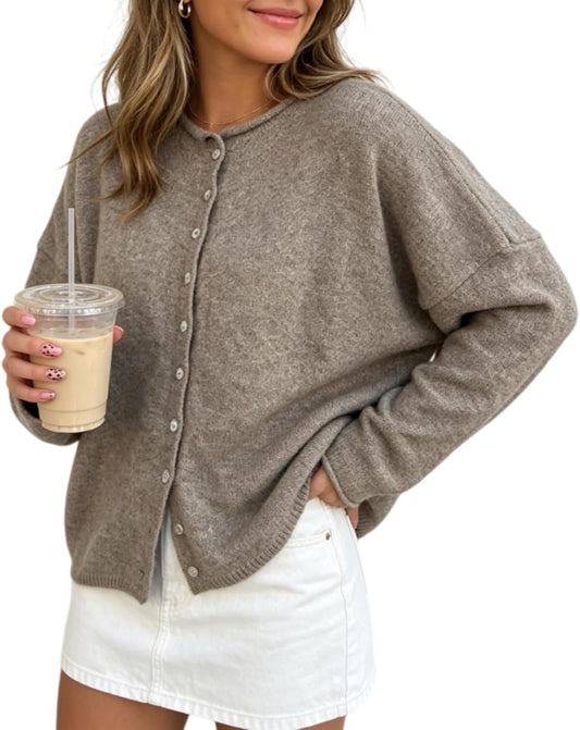 Women Knit Cardigan Sweaters Long Sleeve Button Down Loose Top