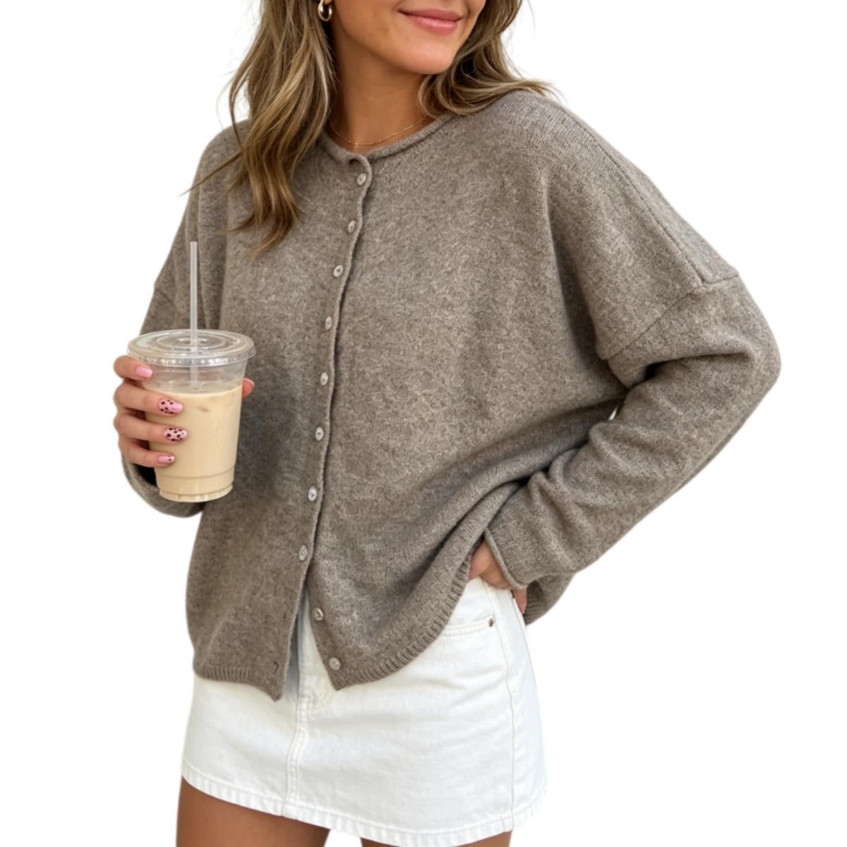 Women Knit Cardigan Sweaters Long Sleeve Button Down Loose Top