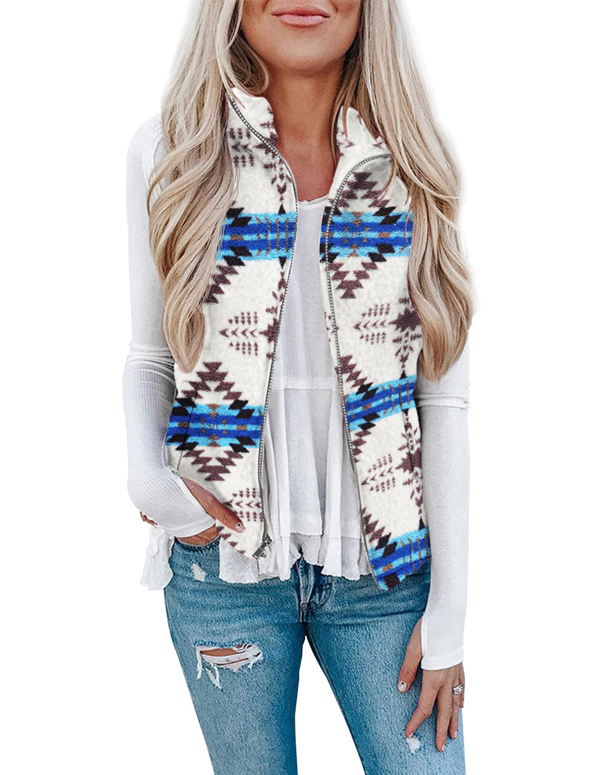 LOMON Womens Fuzzy Sherpa Fleece Jacket Lightweight Vest Cozy Sleeveless Cardigan Zipper Waistcoat Outerwear with Pocket