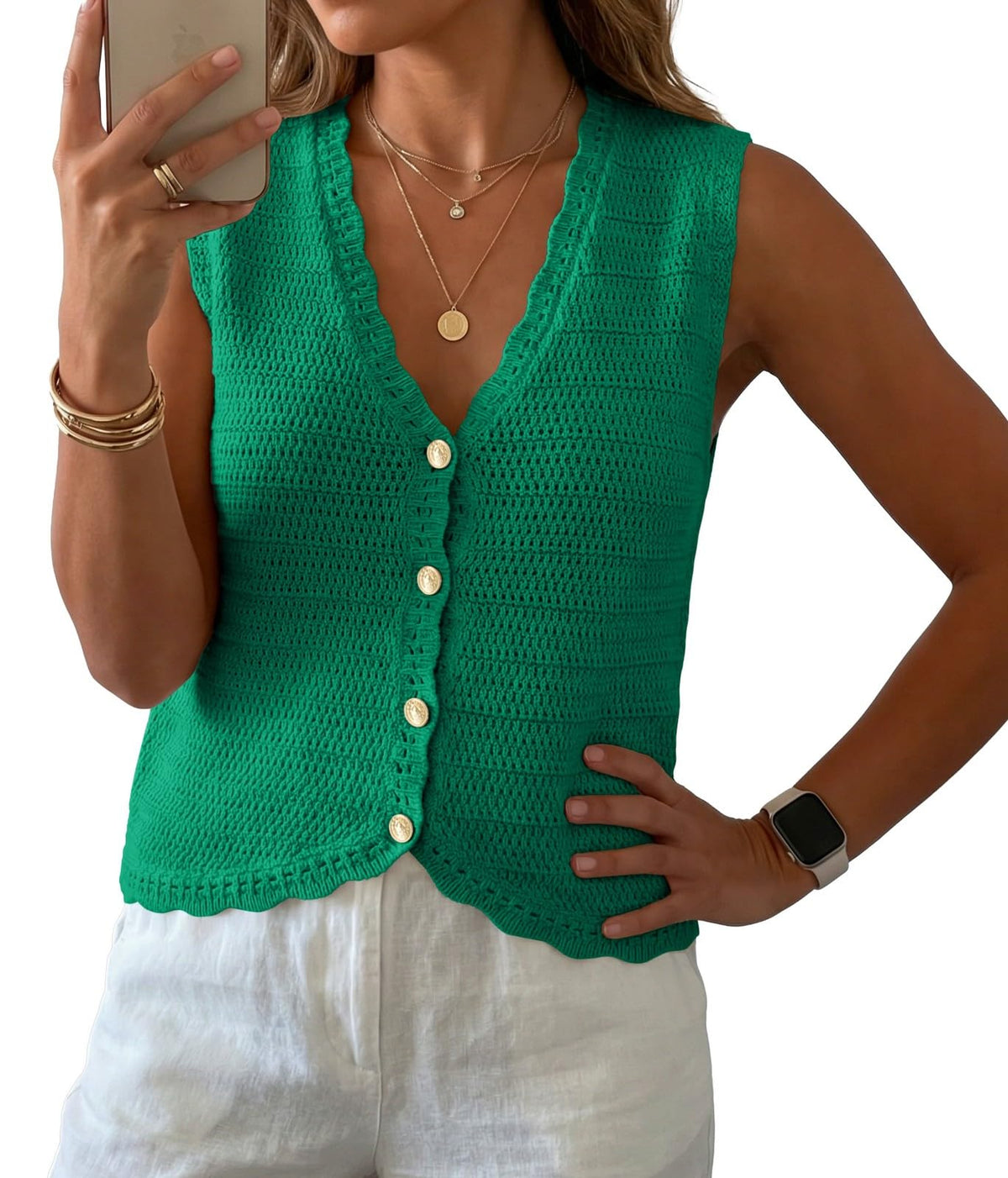 GRECERELLE Women's Summer Sleeveless V Neck Sweater Vest Knit Tank Top