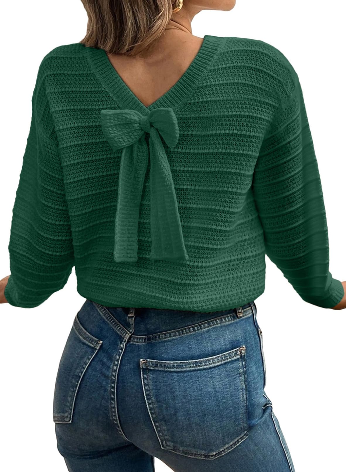 EVALESS Womens Bow Sweaters Pullover Knit Tops Fall Outfits