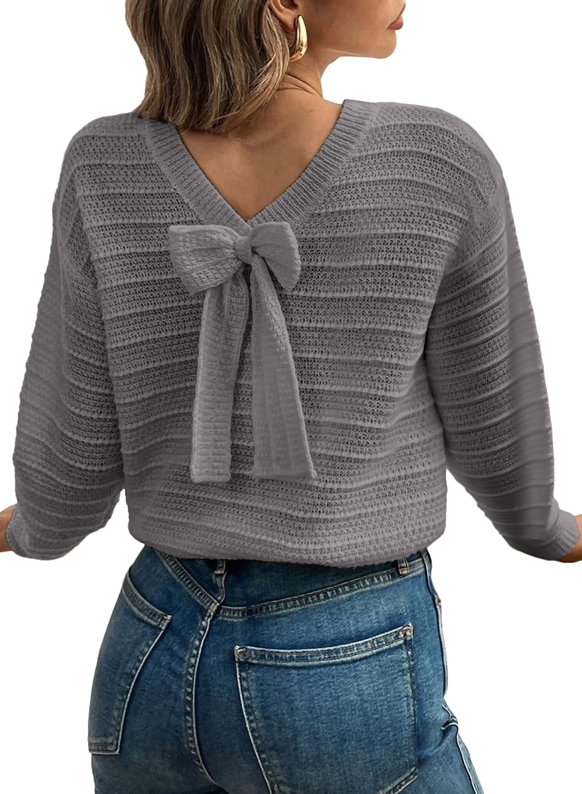 EVALESS Womens Bow Sweaters Pullover Knit Tops Fall Outfits