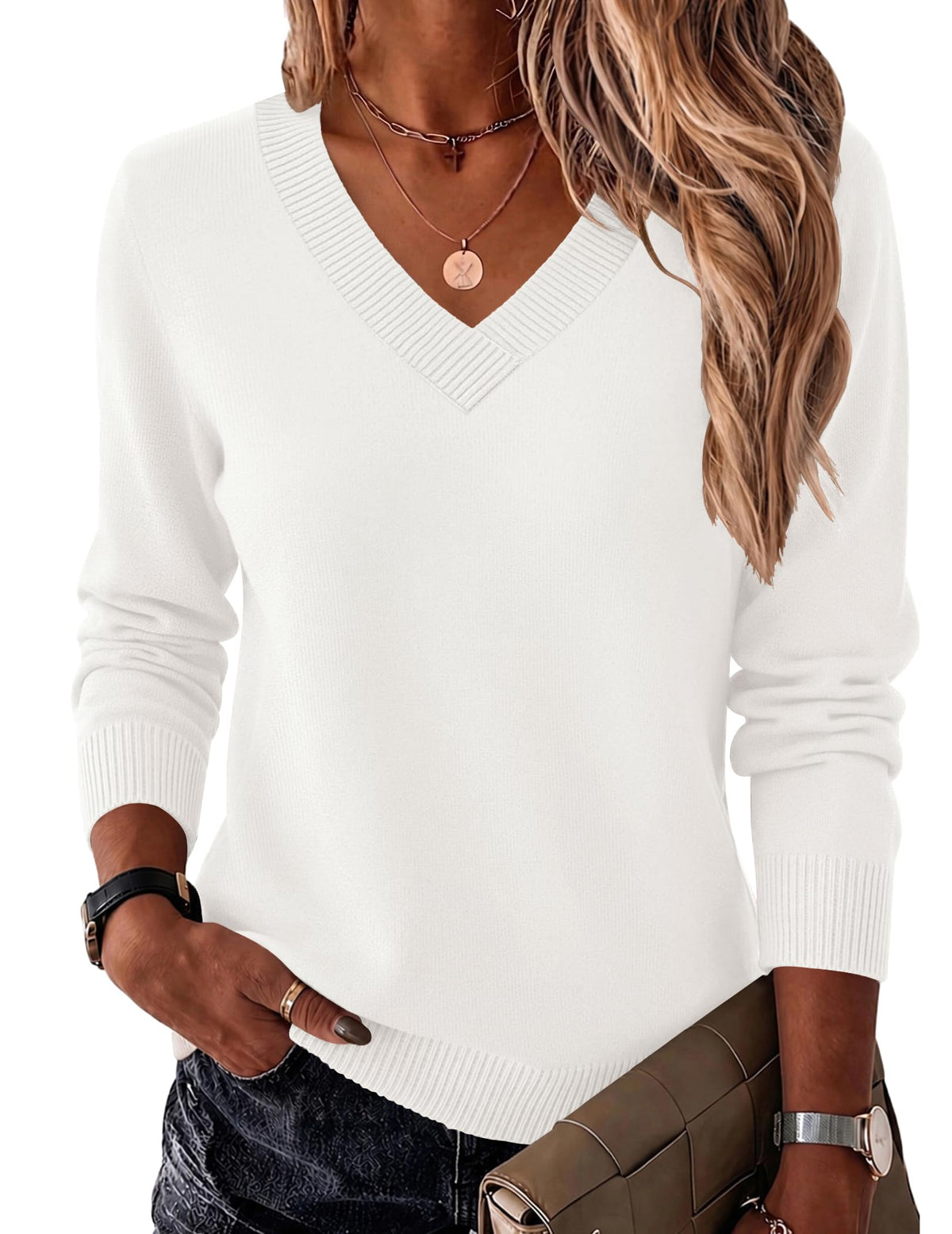 Zeagoo Womens V Neck Sweaters Long Sleeve Tops Lightweight Fall Clothes
