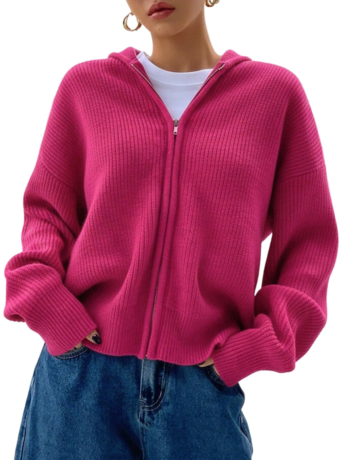 SOLY HUX Zip Up Cardigan for Women Hooded Knit Sweater Jackets
