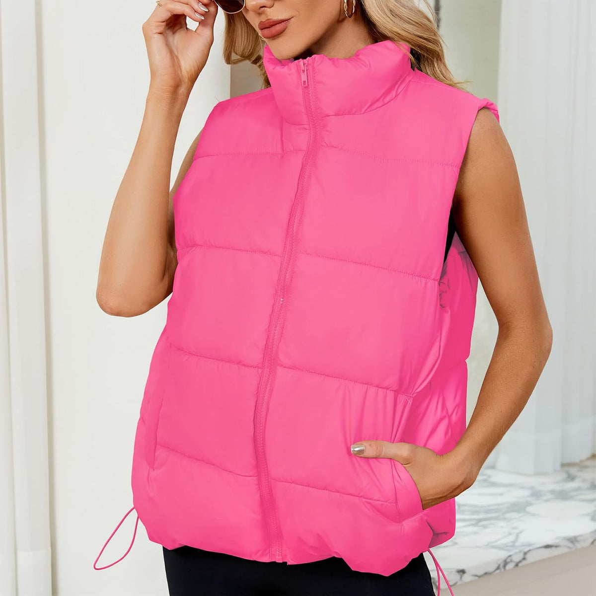 Century Star Puffer Vest for Women's Outerwear Vests Puffy Oversized 2024 Quilted Vest Tops Jackets Coat with Pockets