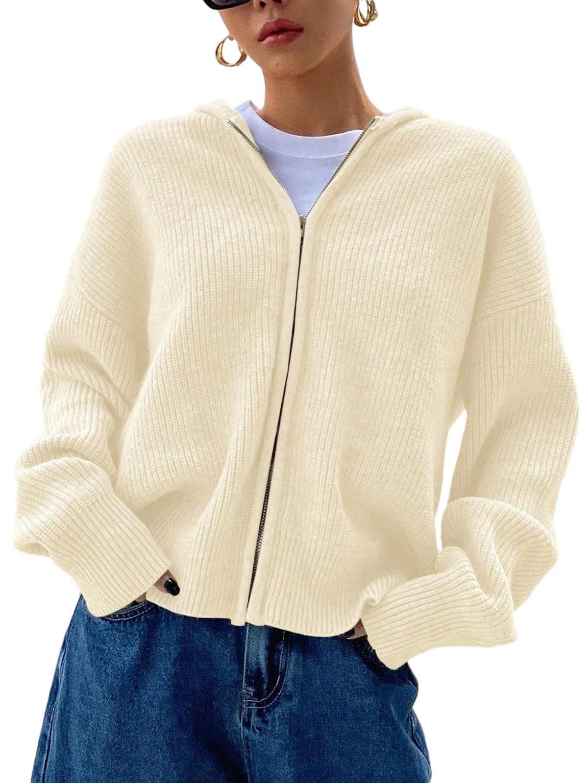 SOLY HUX Zip Up Cardigan for Women Hooded Knit Sweater Jackets