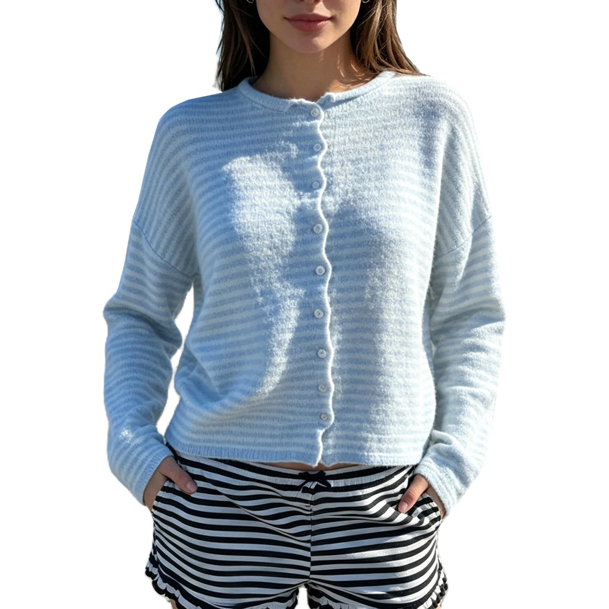 Women Knit Cardigan Sweaters Long Sleeve Button Down Loose Top