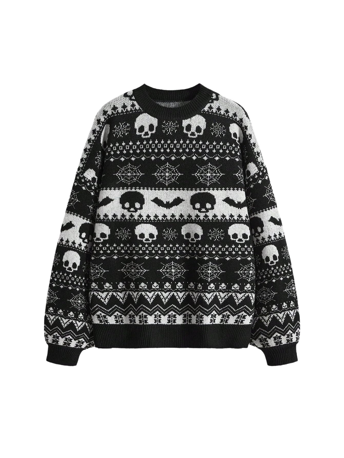 WDIRARA Women's Goth Cartoon Pattern Sweater Knit Pullover Top