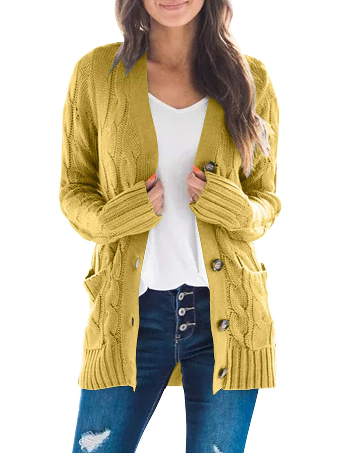 MEROKEETY Womens Fall 2026 Long Sleeve Cable Knit Cardigan Sweaters