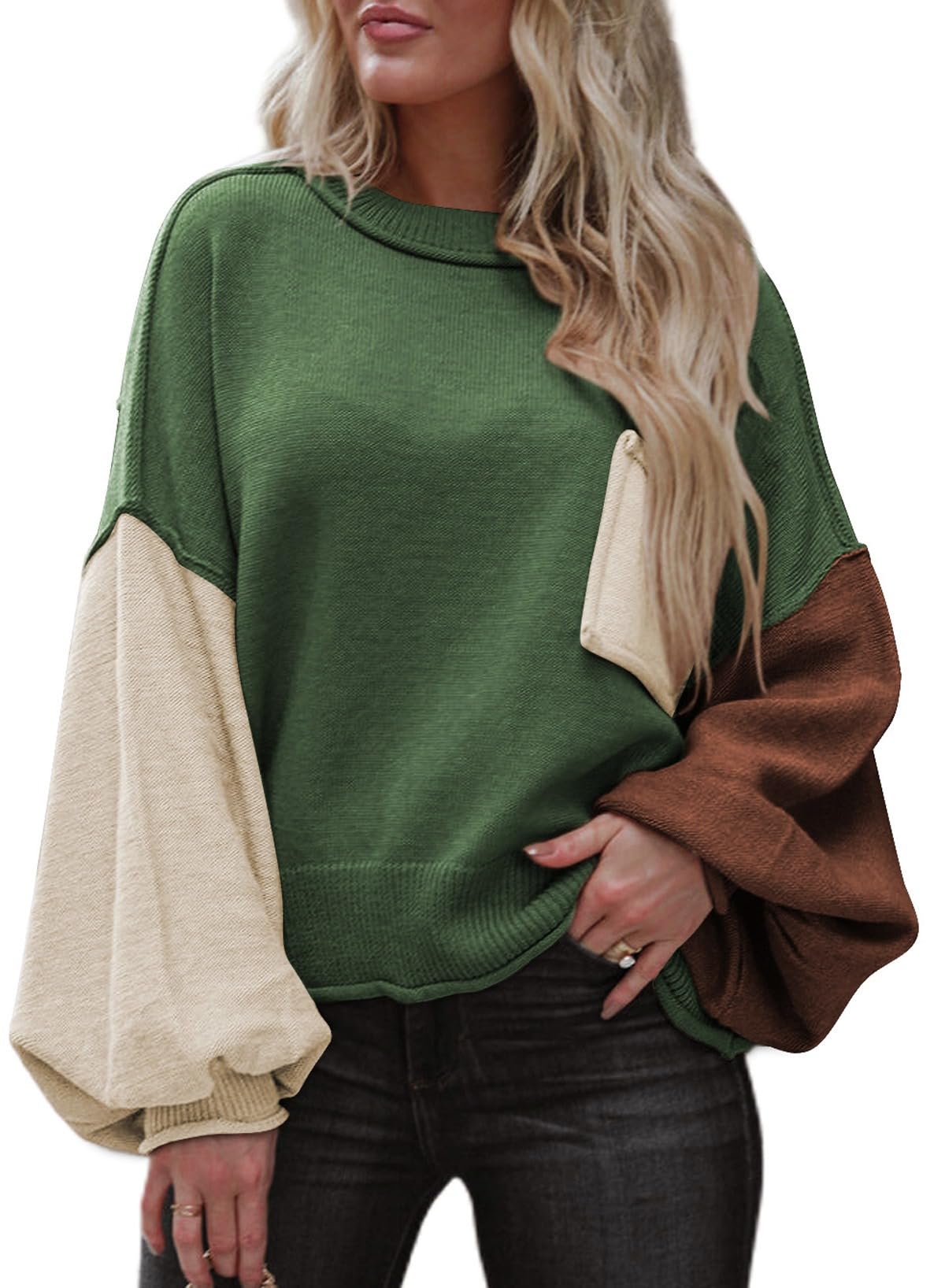Dokotoo Women's Sweater Tops 2026 Ribbed Knitwear Lantern Pullover Sweater