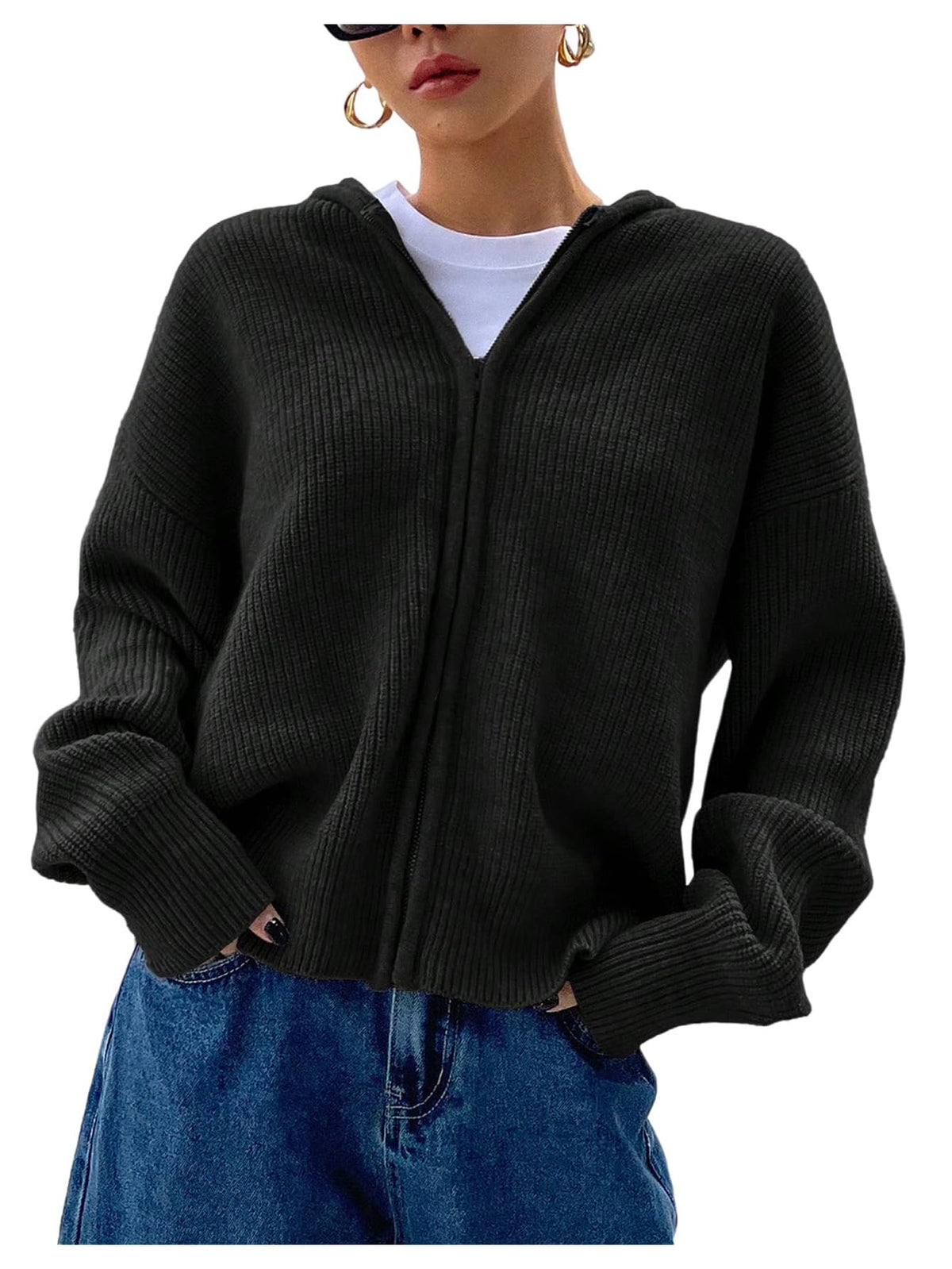 SOLY HUX Zip Up Cardigan for Women Hooded Knit Sweater Jackets