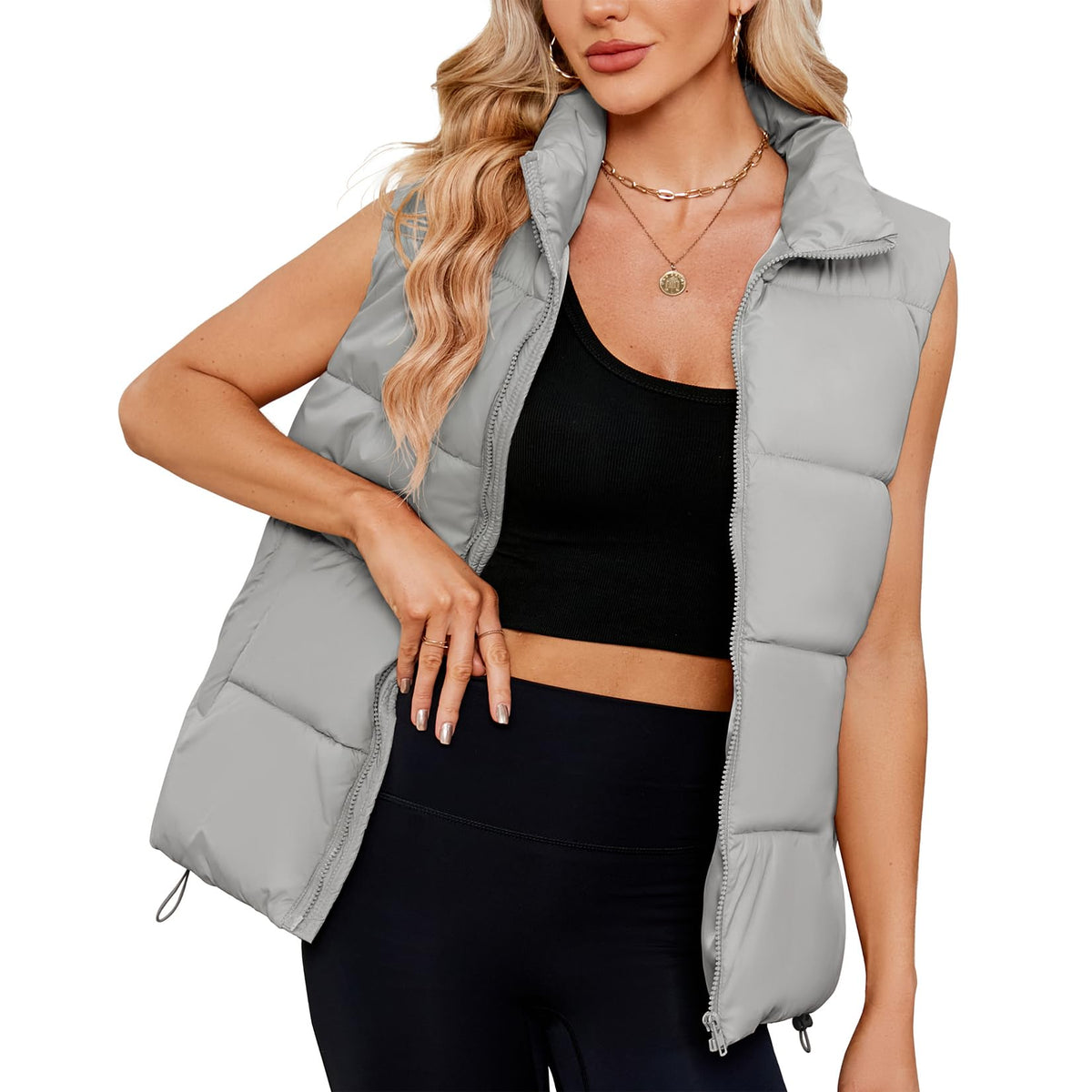 Century Star Puffer Vest for Women's Outerwear Vests Puffy Oversized 2024 Quilted Vest Tops Jackets Coat with Pockets