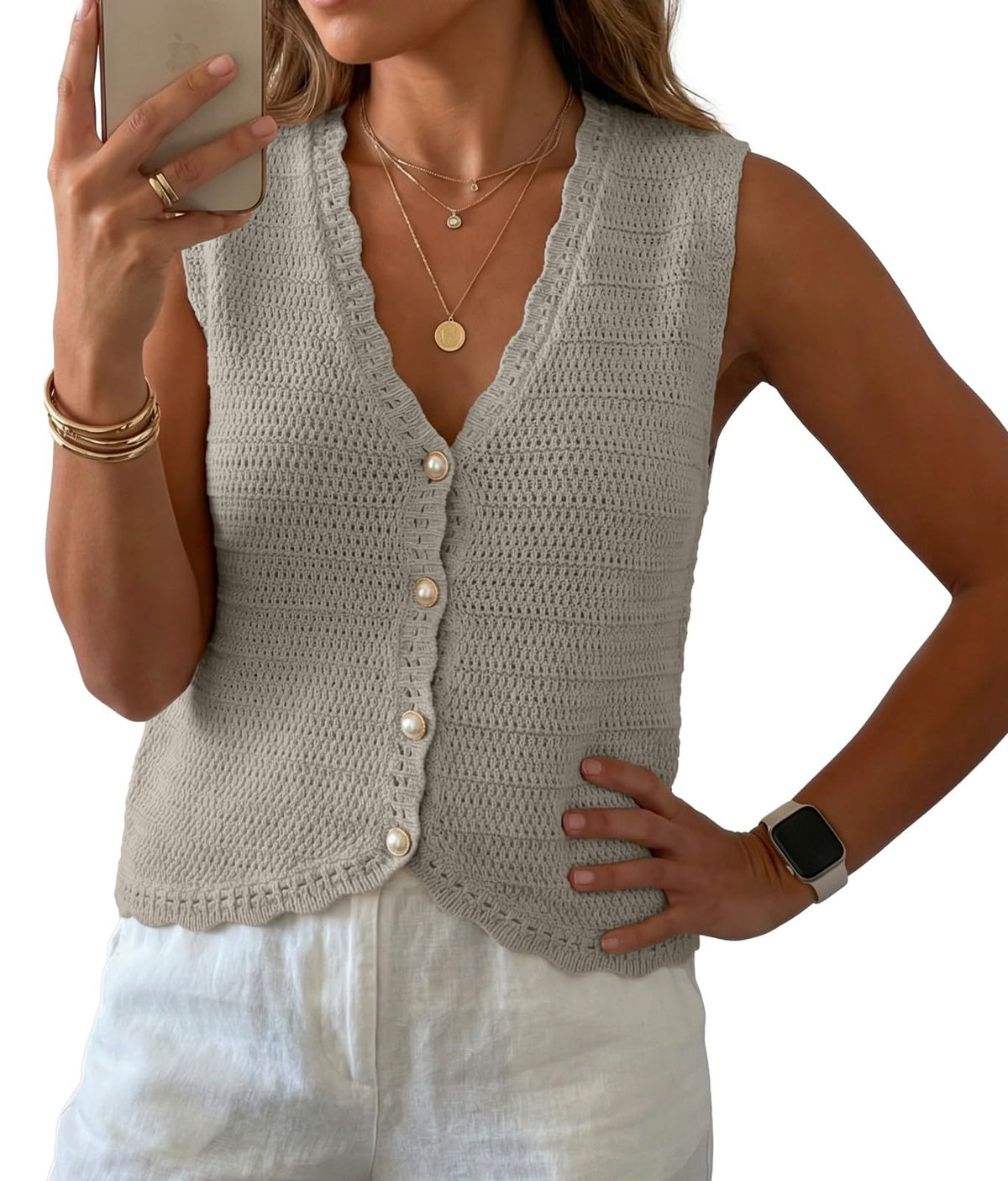 GRECERELLE Women's Summer Sleeveless V Neck Sweater Vest Knit Tank Top